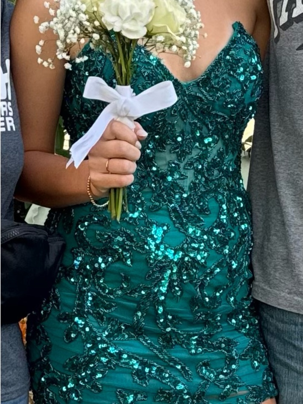 Teal Sequin Embroidered Strapless Homecoming Dress